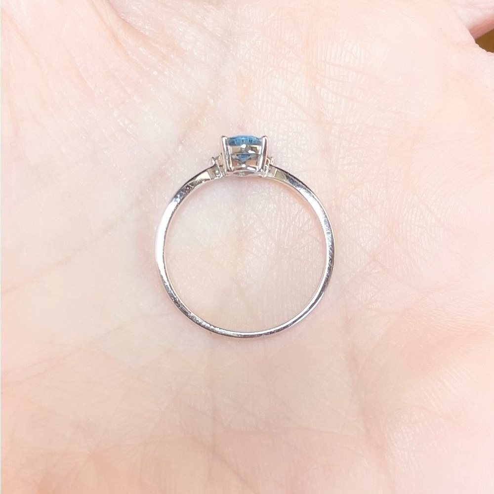 dainty deep blue aquamarine teardrop diamond 18k solid white gold solita… - Picture 8 of 10